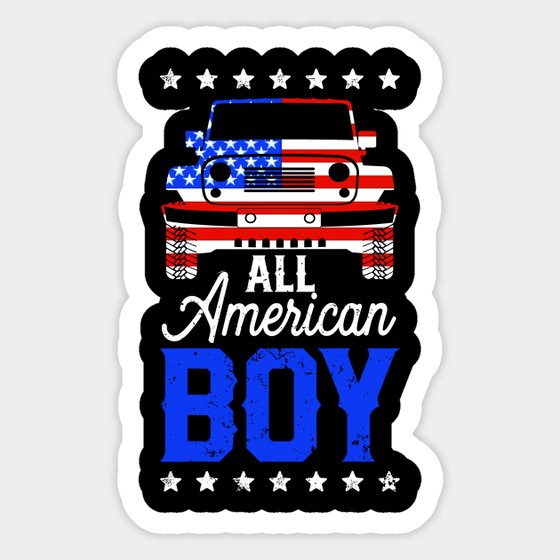 All American Boy Jeep American Flag Jeep Kid Gift For Boy Kid Jeep Sticker by David Darry